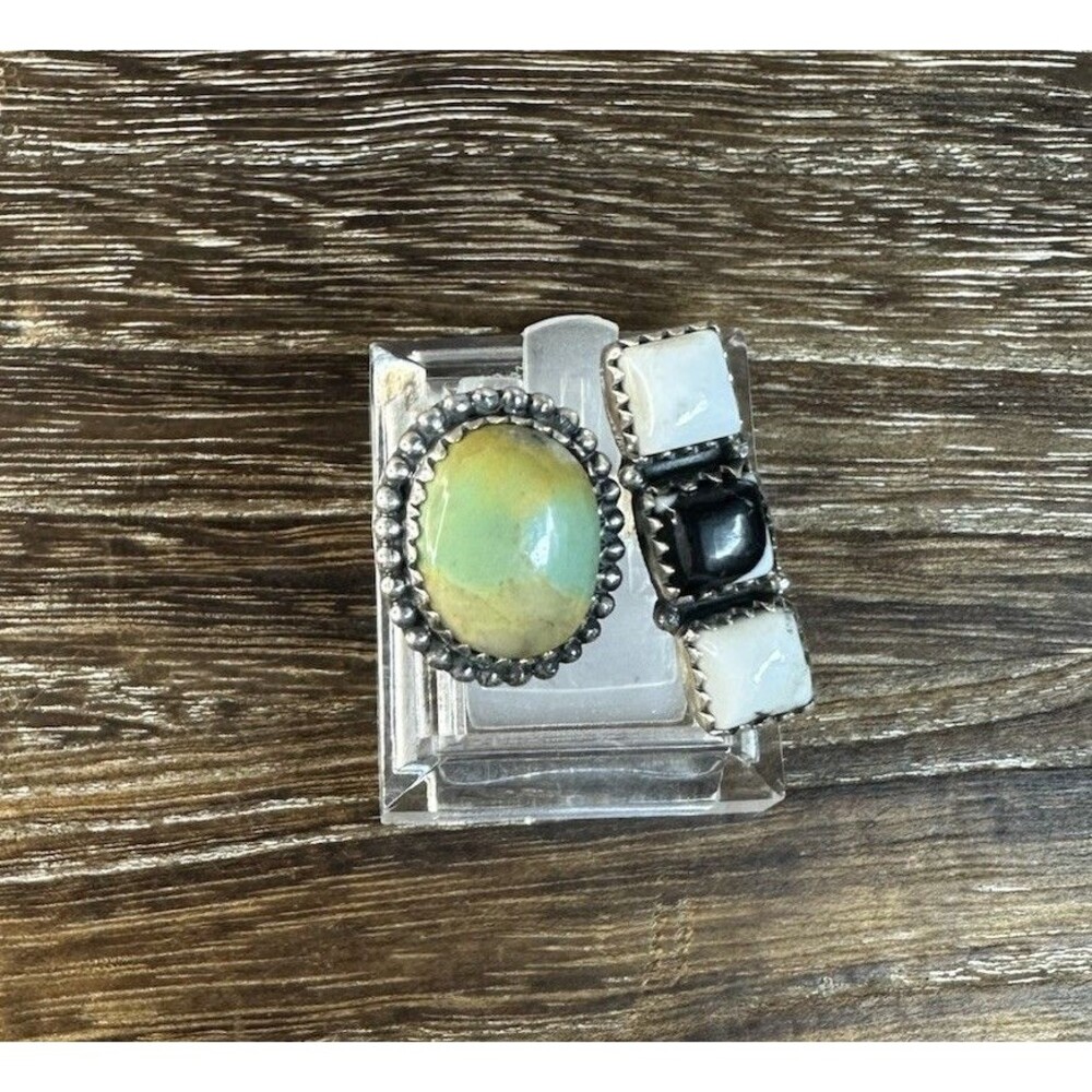 Southwest Sterling Silver Royston Turquoise & White Buffalo Floater Ring 6.5